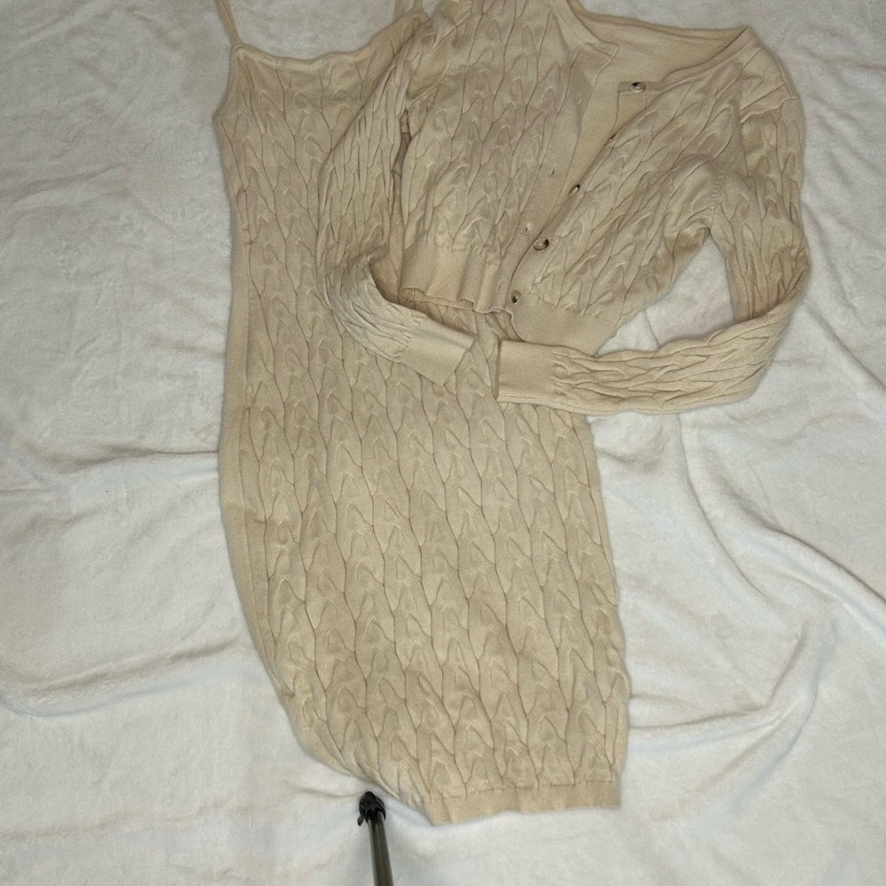 SHEIN Cream Long Sleeve Knit Dress Set